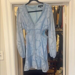 Lulu's Light Blue Long Sleeve V-Neck Mini Dress With Side Cut Outs
